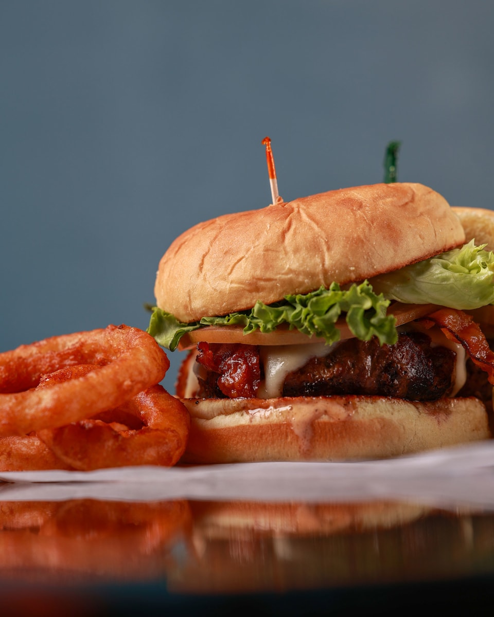 Famous Sam’s burger and onion rings